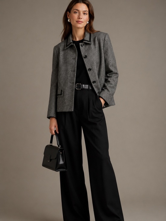 Pendleton Jackets & Blazers - Pendleton Wool Silk Leather Trim Blazer Jacket Size 8 Black White Tweed